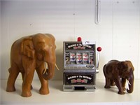 2 Wooden Elephants and Small Slot Machine