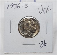 1936-S Nickel Unc.