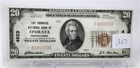 $20 National Currency Farmers N.B. Ephrata  1929