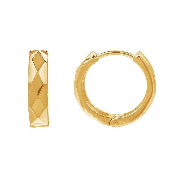 14K Yellow Gold Diamond-Cut Huggie Hoop Earring