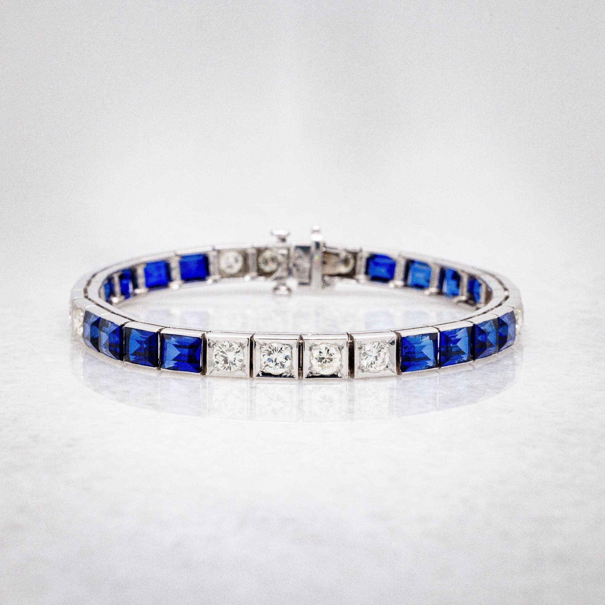 14kt WG Diamond Blue Sapphire 5mm Tennis Bracelet