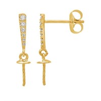 14K Gold Diamond-Set Post Earrings with Pearl Peg