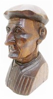 Hand-Carved Wood Male Bust