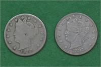 2 - 1887 Liberty Head V Nickels