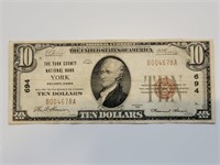 1929 $10 National Bank Note York