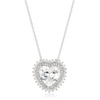Heart 7.40ct White Topaz Double Halo Necklace