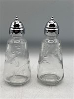 Etched glass Salt and pepper shakers