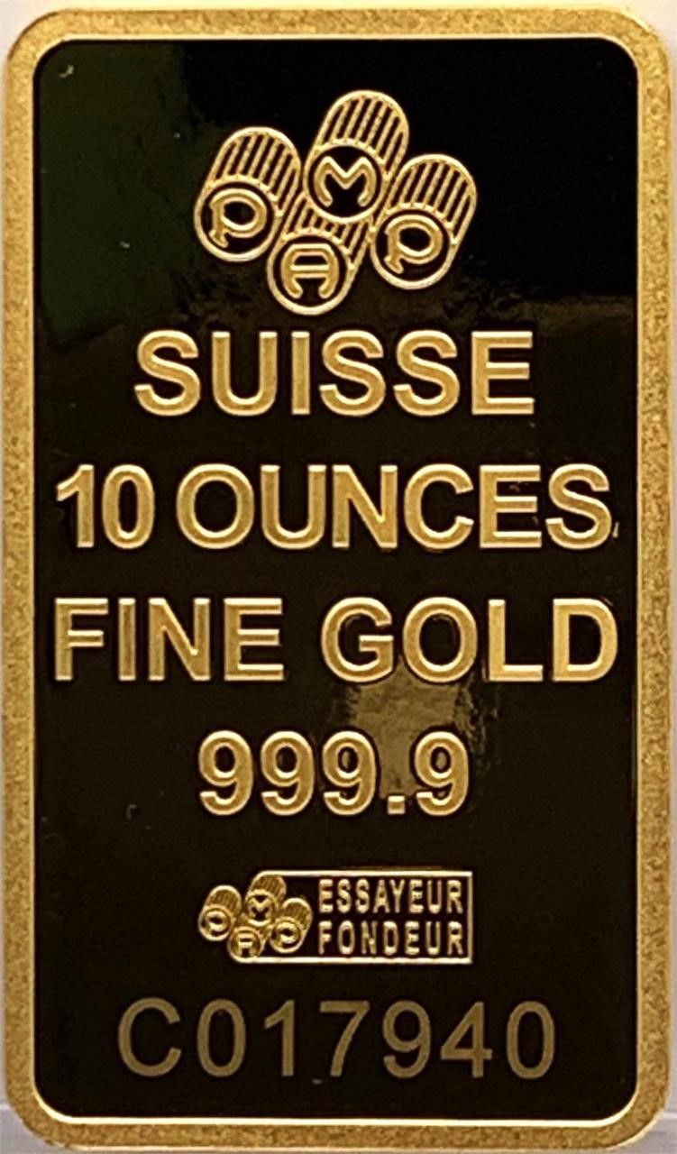 10 oz.PAMP SUISSE  999.9% Pure Gold Bullion Bar