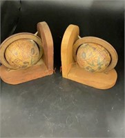 Vintage globe wooden bookends