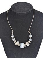 Silver Necklace Faceted Faux Crystal Beads