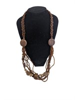 Wood bead and multi strand glass beads necklace.