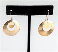 14K Yellow Gold Circular Disk Drop Earrings