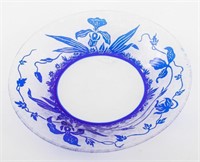 Val St. Lambert Blue Acid Etched "Orchidee" Plate