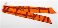 Hermes Paris Orange Logo Silk Twilly Scarf