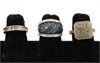 Sterling Silver Pave Diamond Rings, 3