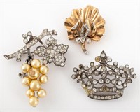 Crown Trifari Sterling, Etc. Gem-Set Brooches, 3