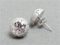 14K White Gold Diamond-Cut Finish Dome Earrings