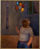 Arnaldo Miccoli "Man with Balloons" Oil on Canvas