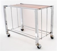 Amber Lucite and Chromed Metal Bar Cart