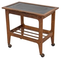 Black Topped Wooden Rolling Table Bar Cart