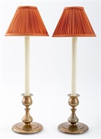 Bronze Candlestick Holders Mounted Lamps, Pair
