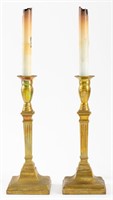 Neoclassical Brass Candlesticks as Lamps, Pair