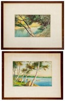 Milton W. Raskin Landscape Watercolors on Paper, 2