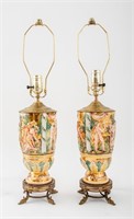 Italian Capodimonte Porcelain Table Lamps, Pair