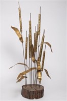 Curtis Jere Style Mixed Media Cattail Sculpture