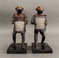 Maitland Smith Attr. Monkey Candleholder Bookends
