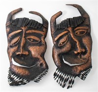 Folk Art Head Wall Metal Sculpture, Pair