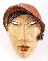 Italian Art Deco Faenza Mask of Lady in Cloche