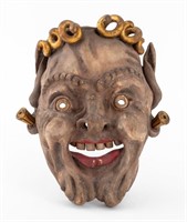 Grotesque Parcel Gilt Terracotta Pottery Mask