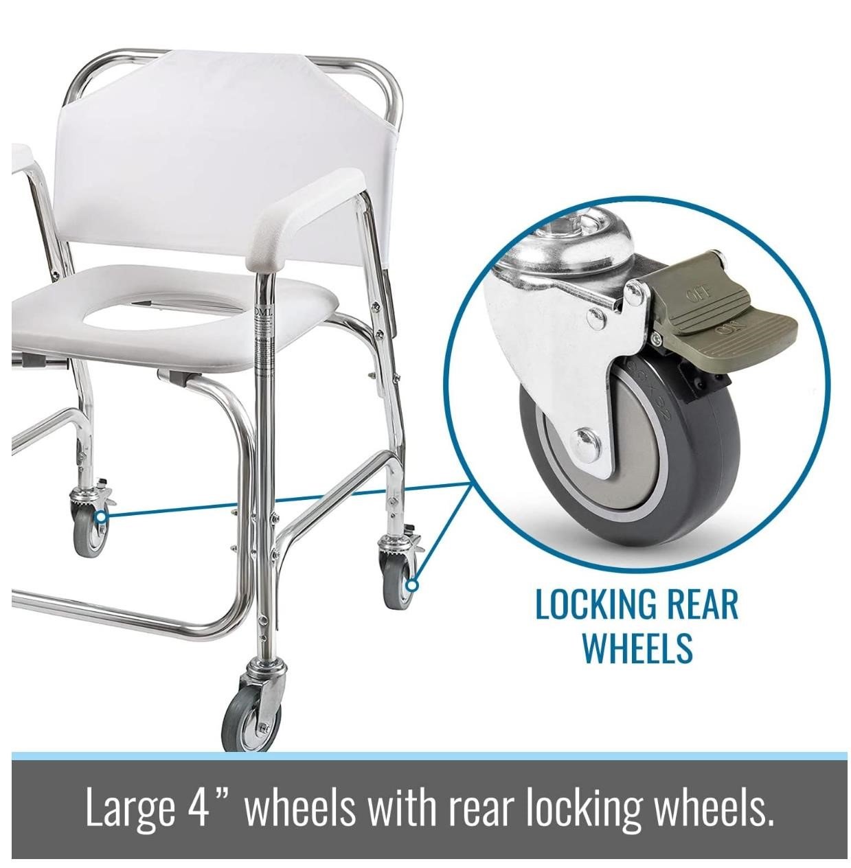 DMI Rolling Shower Chair, Commode, Transport Chair