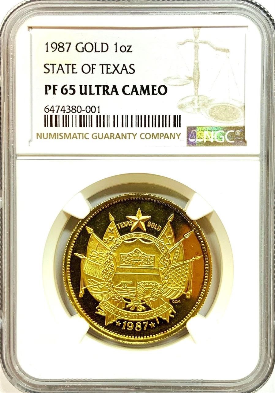 1987 .999 Gold 1oz State of Texas Comm. PF-65 UC