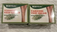 (2) 1.76 oz Berveal Varicose Vein Cream Jars