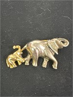 Antique Mama & Baby Elephant Brooch