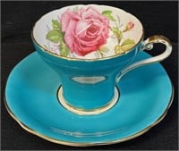 DESIRABLE AYNSLEY PINK CABBAGE ROSE CUP & SAUCER