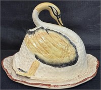 RARE VICTORIAN PORCELAIN SWAN COVERED CHEESE DISH