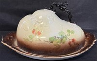 LOVELY VICTORIAN HAND PAINTED COVERED CHEESE DISH