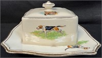 ROYAL WINTON COVERED BUTTER DISH - HUNTING SCENE