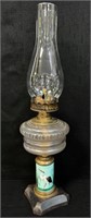 GREAT ANTIQUE OIL LAMP W HAND PAINTED BASE