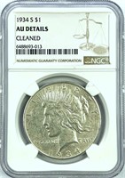 1934-S Peace Silver Dollar NGC AU-Details