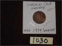 1999 Wide AM Variety Lincoln Cent MS63 (2 C.