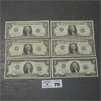 (2) $2 Bills - (4) Joseph Barr $1 Bills