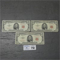 (3) $5 Red Seals 1963