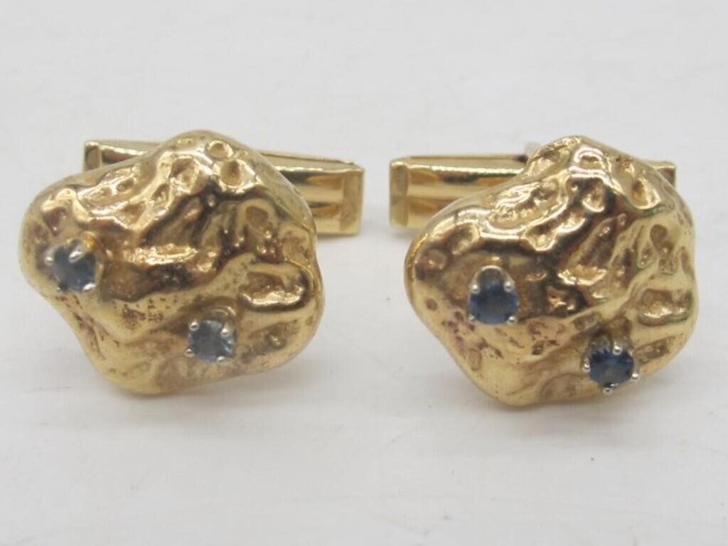 BEAUTIFUL 9KT 20 GRAMS CUFFLINKS W/ SAPPHIRES $950