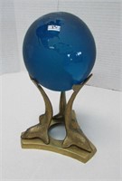 Signed Art Glass Globe on Stand