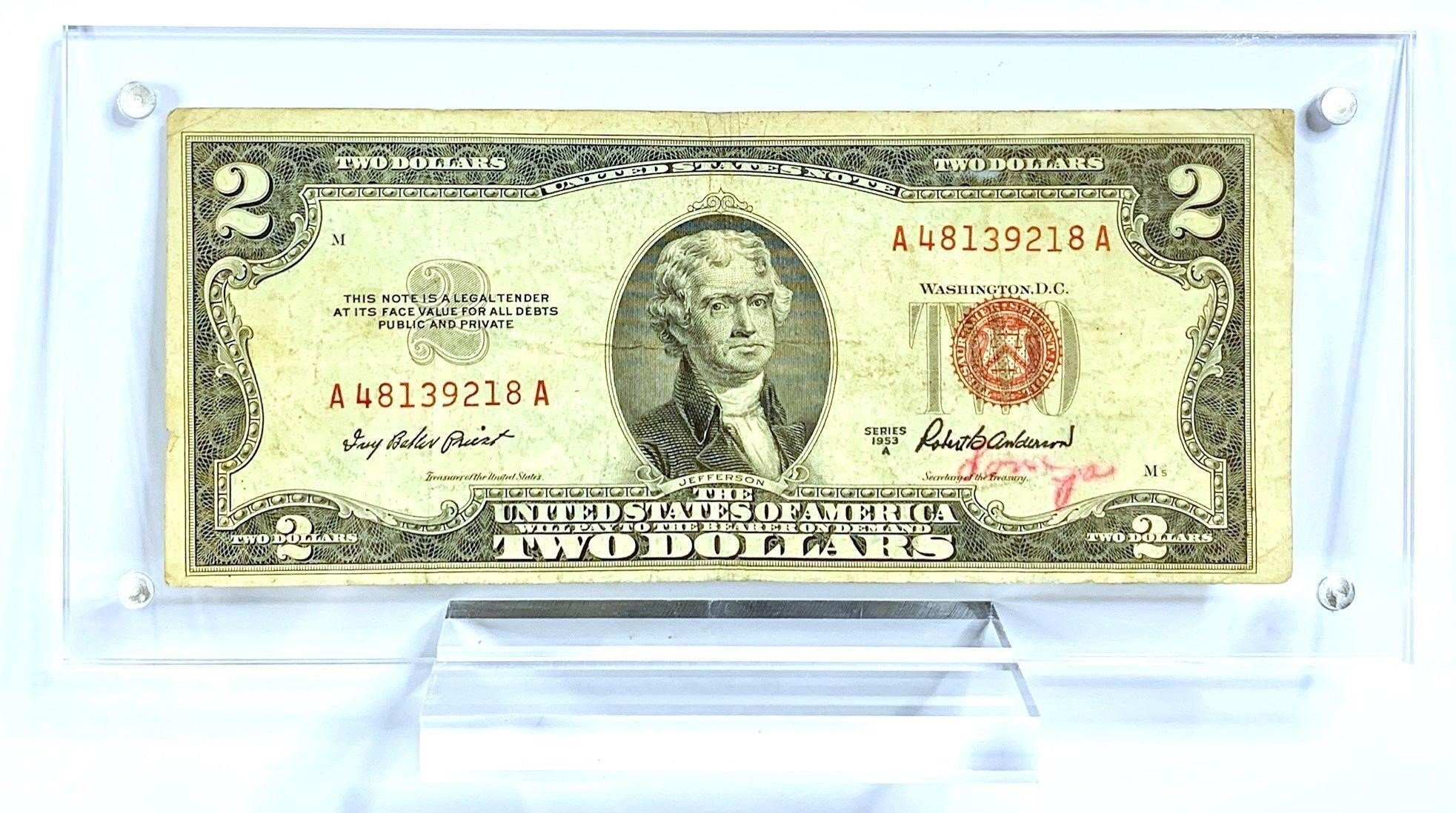 1953A Red Seal $2 Legal Tender Banknote + Display