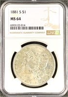 1881-S Morgan Silver Dollar MS -64